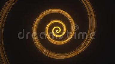 黑色背景上的<strong>金色</strong>灯光小径。 <strong>粒子</strong>是螺旋形的。 有哑光面具。